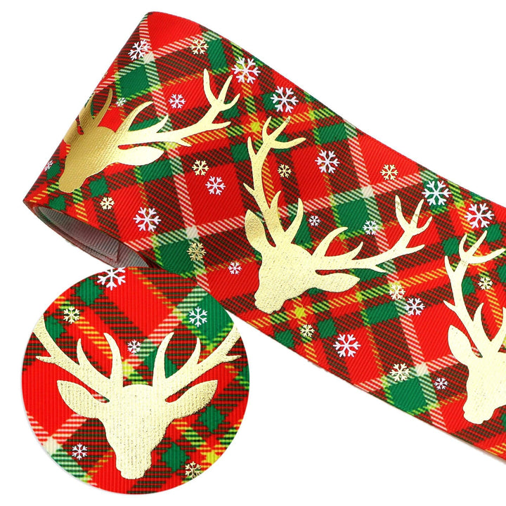 Lisslune | Elegant Golden Holiday Ribbon with Snowflakes and Deer - 75 mm Width for Festive Crafting