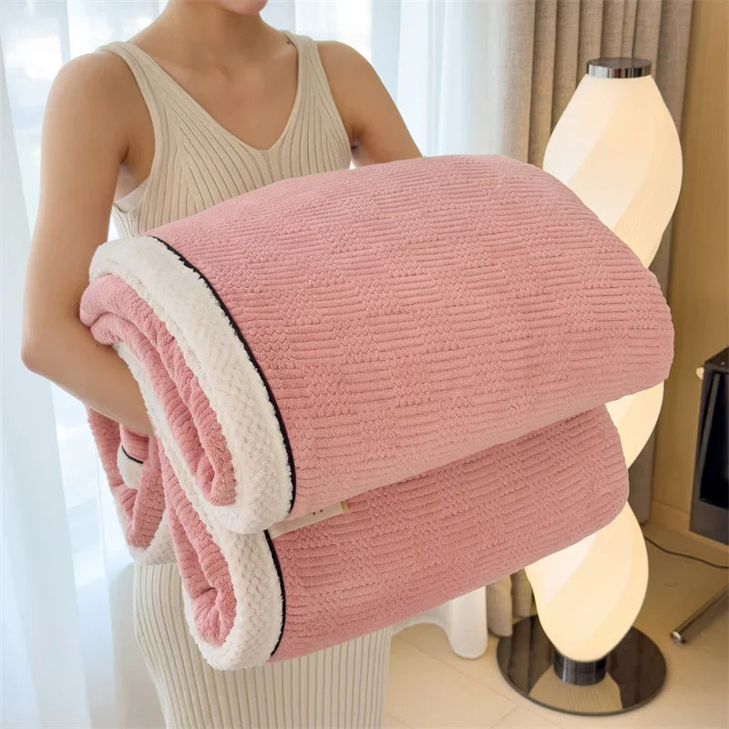 Rynx IEncrypted Carved Velvet Autumn Winter Warm Sofa Blanket Soft Comfortable Warm Bedspreads Throws Fluffy Breathable Bed Sheets