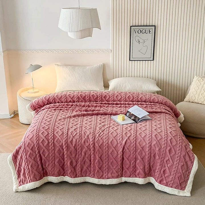 Rynx | Solid Fleece Blanket Bed Throw Blankets Thick Fluffy Warm Soft Travel Blanket Double Layer Plush Blanket Winter for Sofa Couch