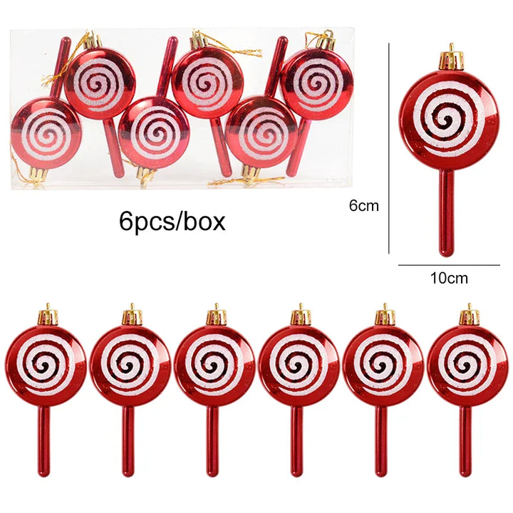 Rynx 6pcs/box Christmas Tree Pendant Red Star Candy Snowflake Xmas Ball Ornament New Year 2025 Home Decoration Noel Gift Navidad