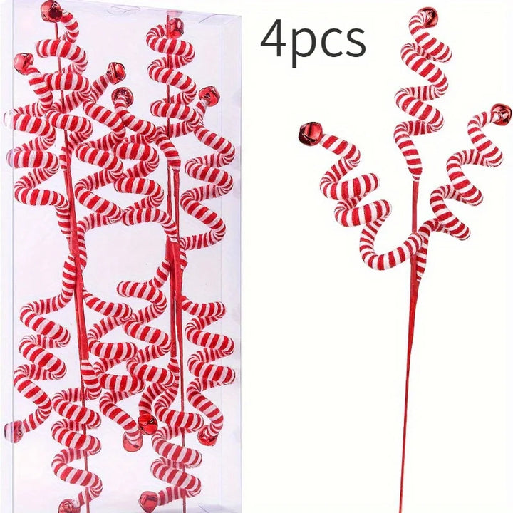 Rynx 4-piece Christmas Tree Candy Cane Picks - Festive Woolen Candy Rolls Decorations for Christmas, New Year & Winter Holidays