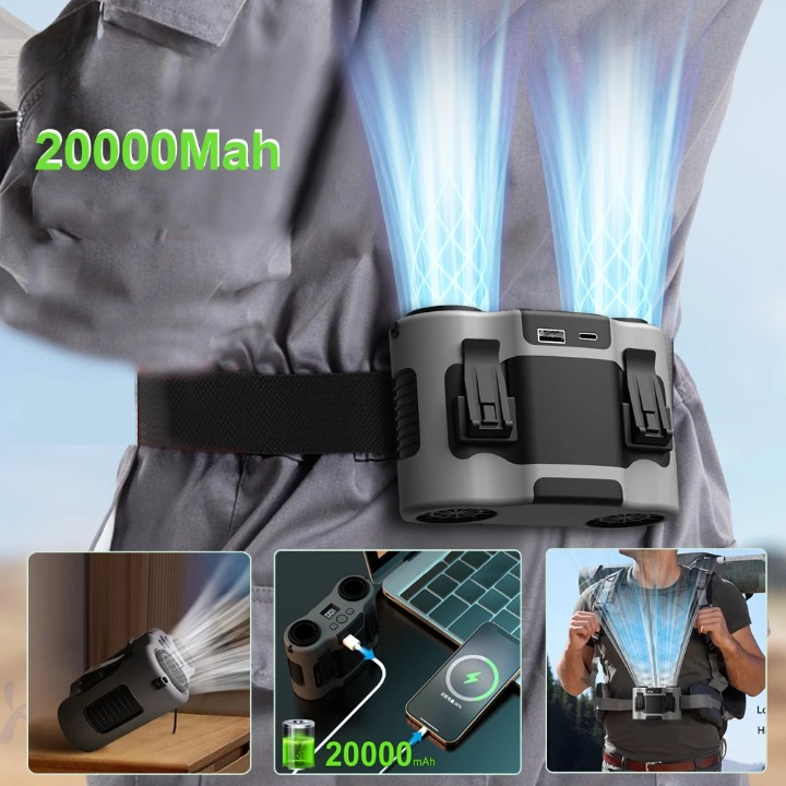 Lisslune | Portable Waist Clip Fan with Dual Air Outlets & 20,000mAh Battery – BreezeMate