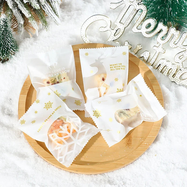 Rynx 100 pieces Christmas candy cookie heat-seal bags handmade nougat baking packaging pouches Christmas decorations 2024 New Year gift