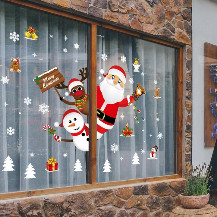 Rynx Christmas Window Stickers Santa Snowflake DIY Wall Tattoo Christmas Decorations for Home New Year Ornaments Gift