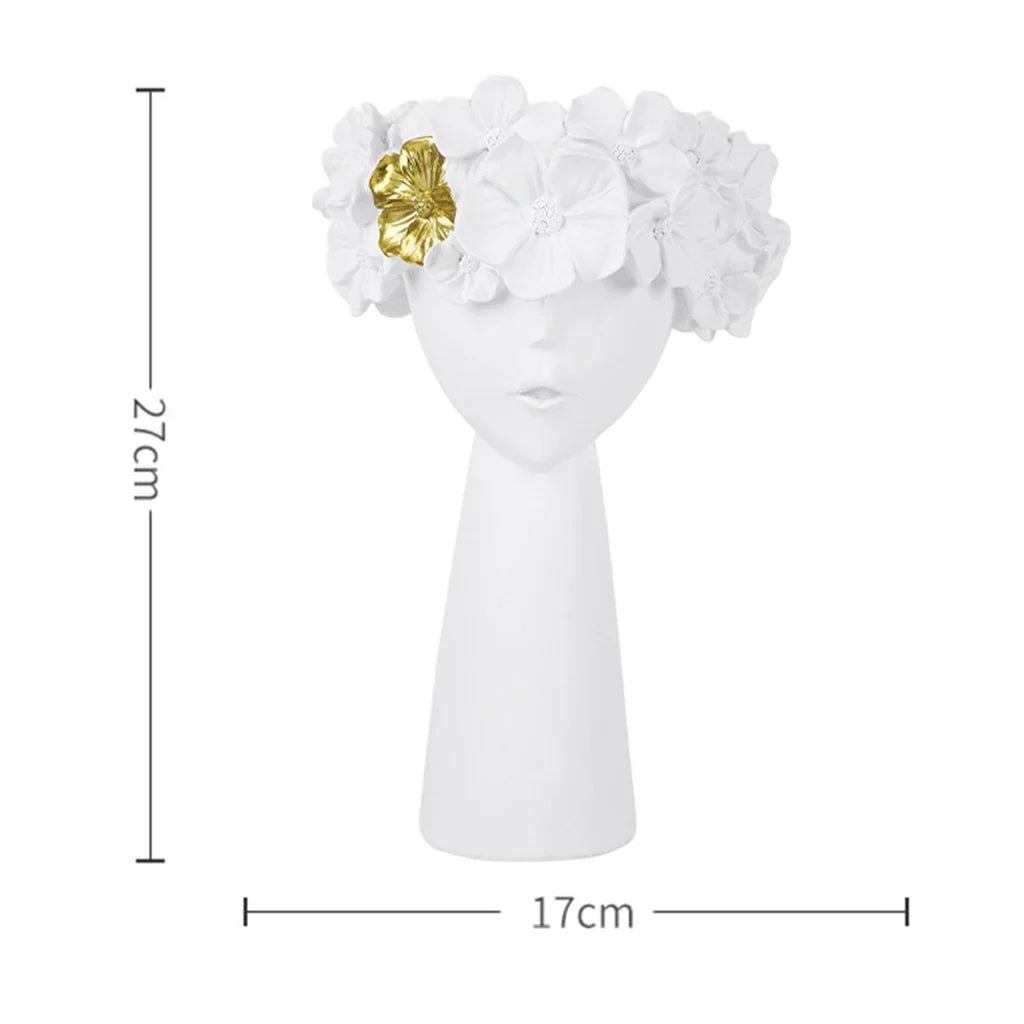 Lisslune | Nordic Girl Head Flower Resin Vase Statue Flower Vases for Office Desktop Dried Flowers Ornaments Decor Container