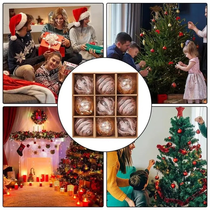Rynx 9PCS 8CM Christmas Balls Decorations Champagne White Xmas Tree Hanging Ornaments Pendants 2025 New Year Party Home Decor Navidad