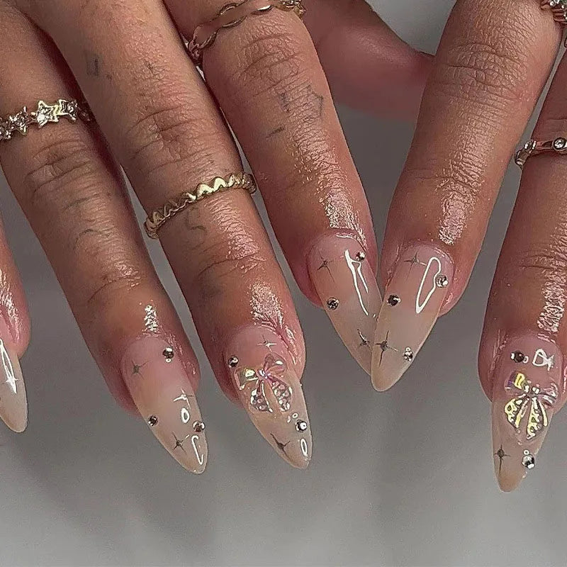 Rynx | Colored Halo Dye Wearable Nail Art Fashion Almond Shape Artificial Nails Removable Ready False Nails Press On Nails with Glue