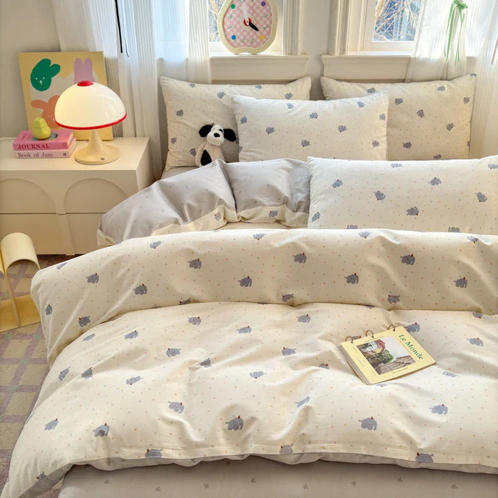 Lisslune | 100% Baumwolle Luxus Bettbezug Set mit 2 Kissenbezügen - Frischer Cartoon Stil, Elegantes & Atmungsaktives Bettwäsche Set, Mehrere Größen