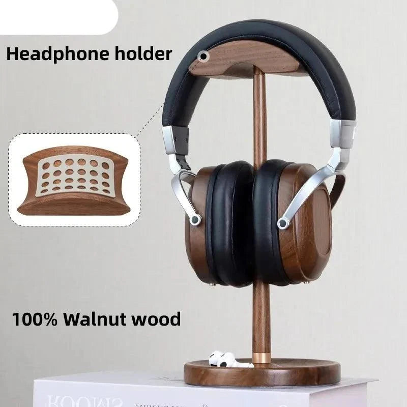 Lisslune | Elegant Walnut and Copper Earphone Holder - Stylish Organizer for a Refined Workspace