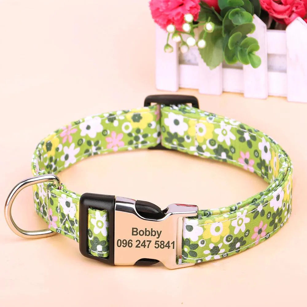 Lisslune | Personalized floral nylon collar for dogs - stylish ID collars for dogs of all sizes