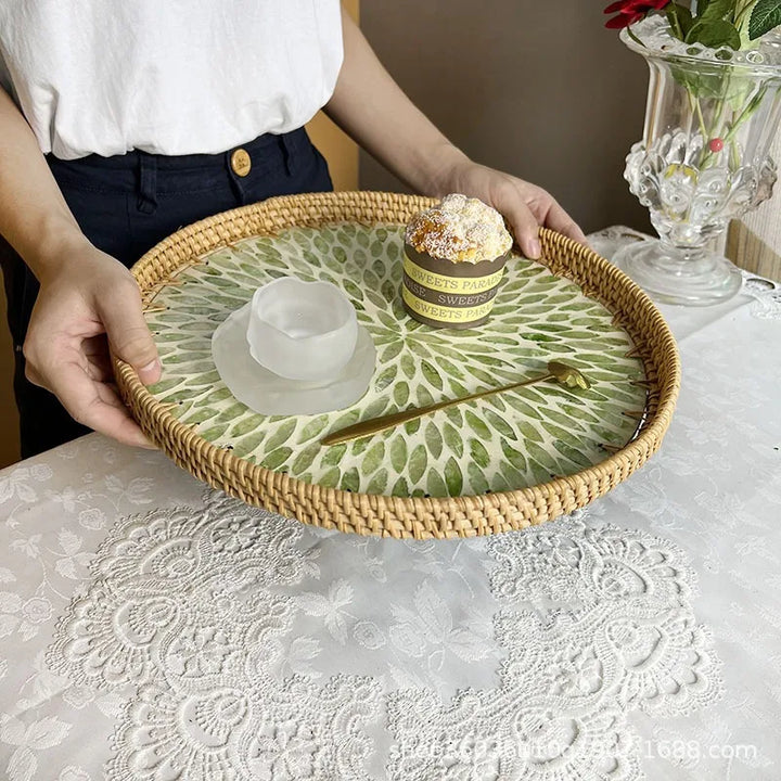 Lisslune | Lotus Leaf Rattan & Shell Fruit Bowl Tray