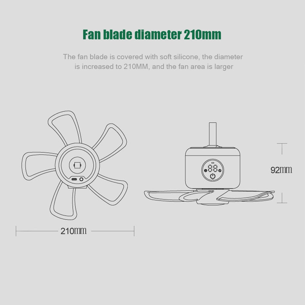 Lisslune | Home Cool Portable Rechargeable RC Hanging Fan Lamp
