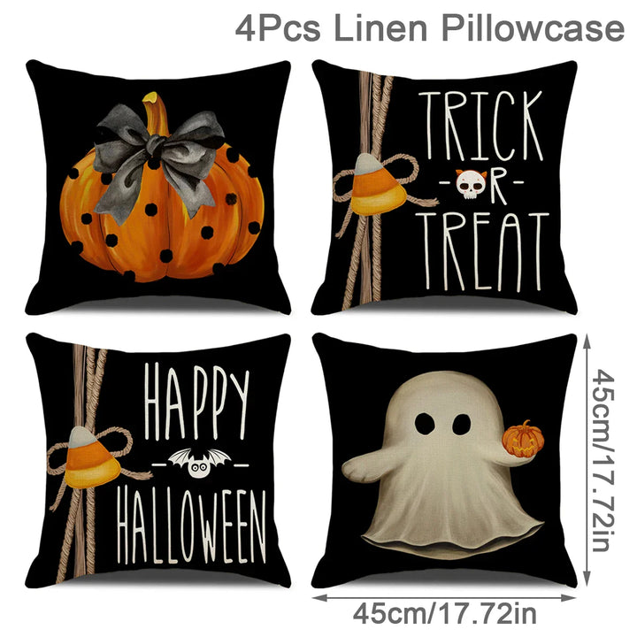 Rynx | 4PCS 45x45cm Halloween Pillowcase Pumpkin Wizard Ghost Halloween Decor For Home Decorative Sofa Car Chair Decor Pillowcase