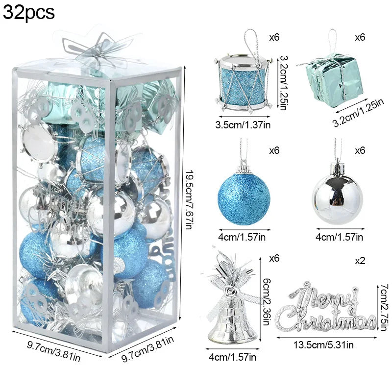 Rynx 32pcs/Box Christmas Tree Ball Ornaments Xmas Tree Hanging Pendant Set Merry Christmas Decorations For Home Navidad New Year Gifts