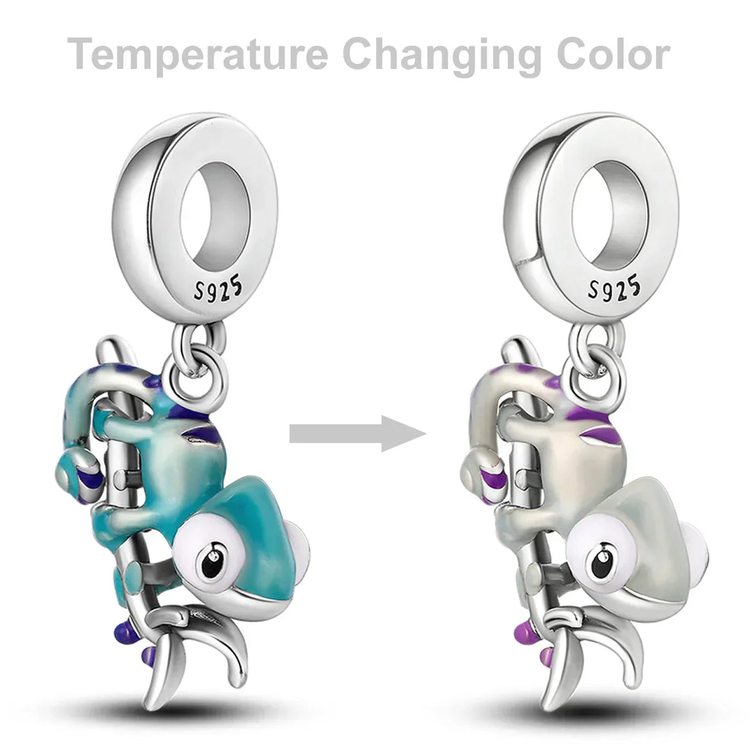 Lisslune | 925 Silver Golden Leopard Charms Beads Colorful Chameleon Rhinoceros Lion Scarab Cat Pendant Compatible with Original Pandora Bracelet Jewelry