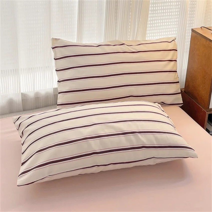 Rynx | Pure Cotton Home Textiles Blue Striped Bedding Set Simple Soft Duvet Cover Sheets Pillowcase In Style Bedding Queen King Size