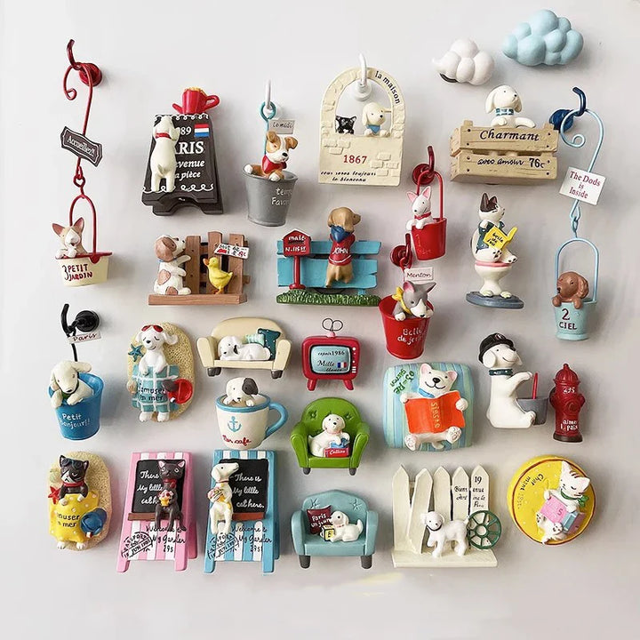 Rynx | 3D Refrigerator Magnet Puppy Cartoon Cat and Dog Refrigerator Sticker Anti-theft Entrance Door Decorative Magnetic Creative Message