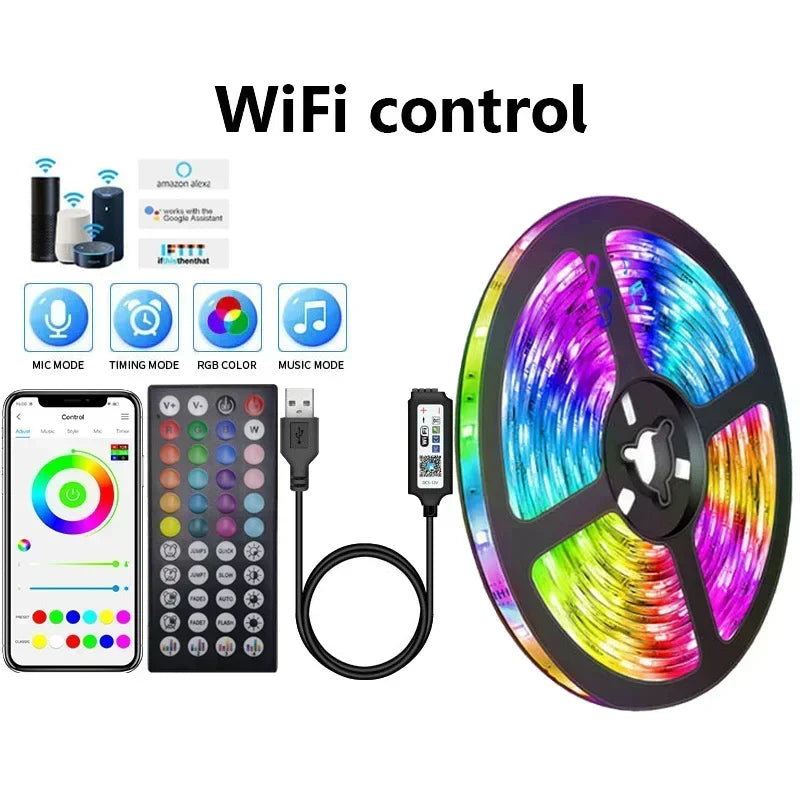 Lisslune | RGB 5050 LED Strip Light with Remote Control & App Control - USB-powered