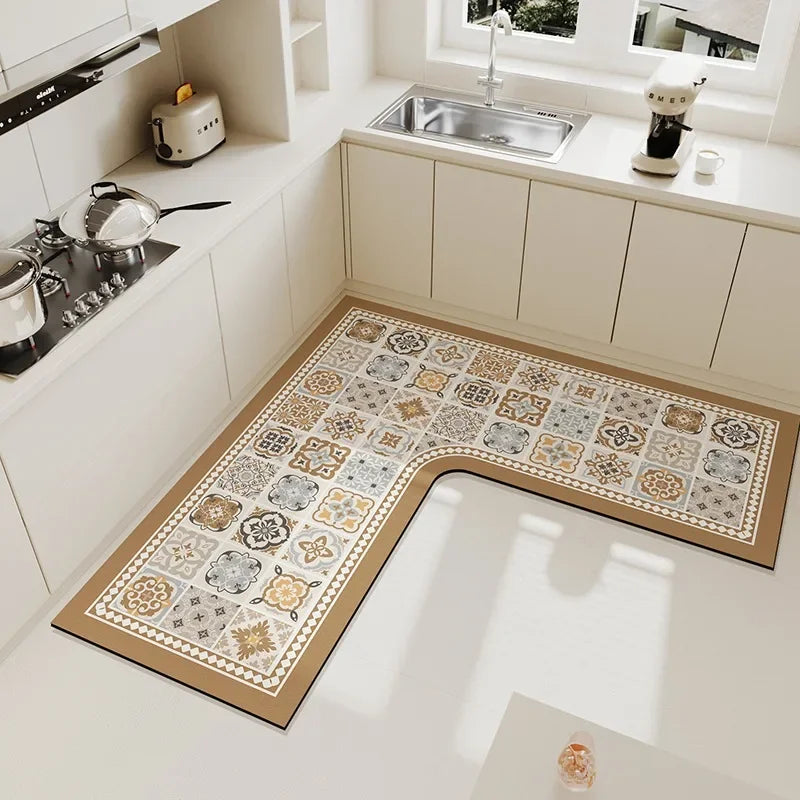 Rynx | Kitchen Rug L-Shape Floor Mat Non-Slip Mats Water Absorbent Quick Drying Kitchen Carpet