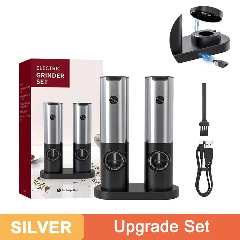 Lisslune | Rechargeable electric salt and pepper mill set with one-handed operation and adjustable grinding settings