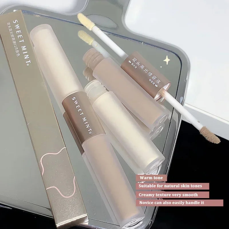 Rynx | Double head high gloss 2 In 1 skin brightening warm toned face shading grooming powder makeup face contouring bronzer cosmetics