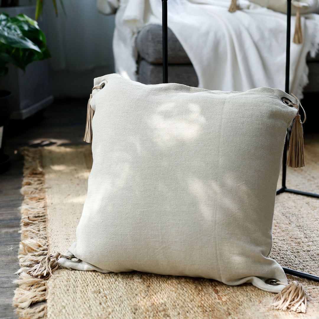 Rynx | Cotton-Linen Cushion Cover French Style Cushion Cover with Tassels Square Back Cushion Pillowcase Decor Living Space 45x45cm