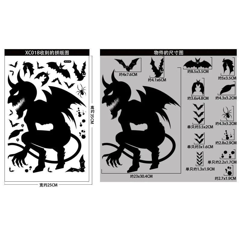 Rynx | Black Halloween Decoration Skeleton Hand Pumpkin Door Sticker Ghost Festival Party Decor Grinning Mouth Wall Sticker Happy Halloween