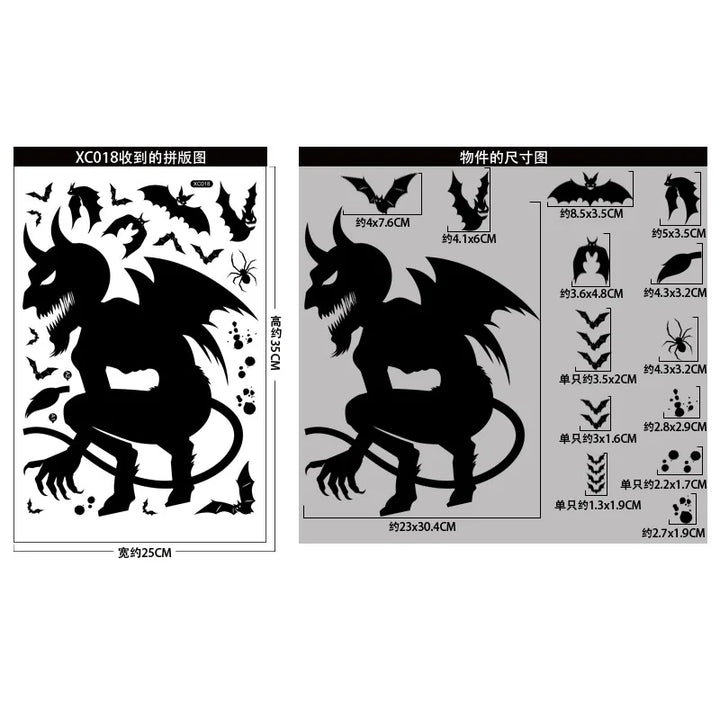 Rynx | Black Halloween Decoration Skeleton Hand Pumpkin Door Sticker Ghost Festival Party Decor Grinning Mouth Wall Sticker Happy Halloween