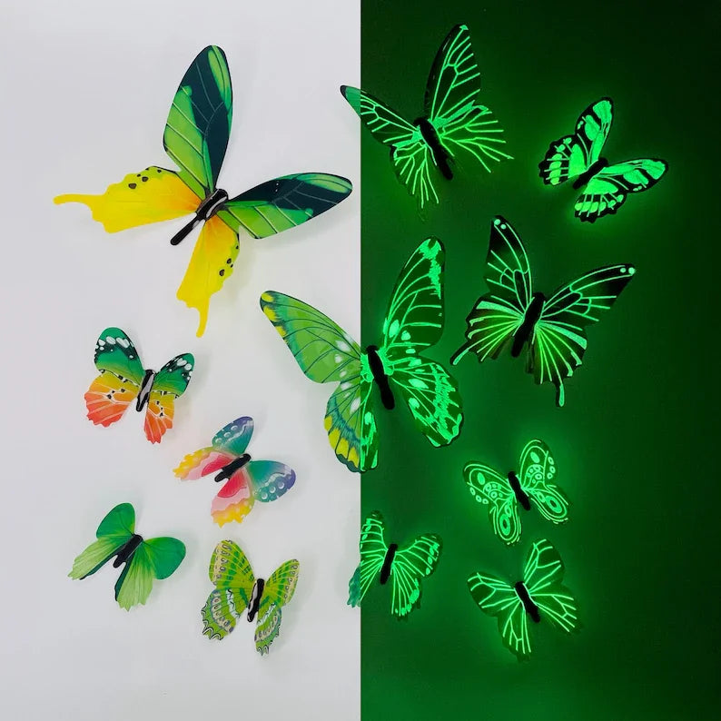 Rynx New 12Pcs Fashion 3D Glowing Butterfly Creative Wall Stickers For DIY Wall Stickers Modern Wall Art Home Decor DIY Gift