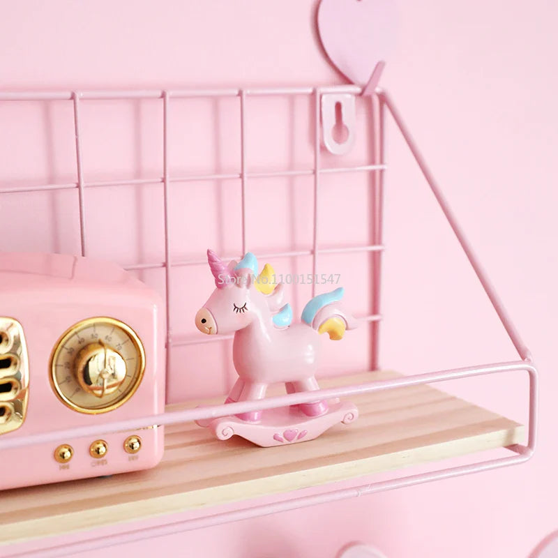 Rynx | Pink Wall Shelves perforation-free Bedroom Decoration simple Flower Stand wall-mounted Room Divider One-Word Shelf space-saving