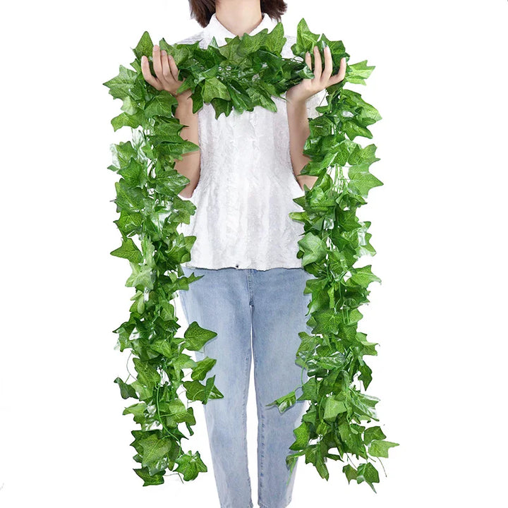Rynx 1Pc 230cm Green Vine Silk Artificial Ivy Hanging Leaf Garland Plants Plastic Rattan String Home Wall Garden Decoration Wedding