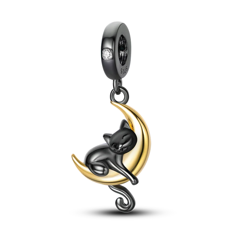 Lisslune | 925 Silver Golden Leopard Charms Beads Colorful Chameleon Rhinoceros Lion Scarab Cat Pendant Compatible with Original Pandora Bracelet Jewelry