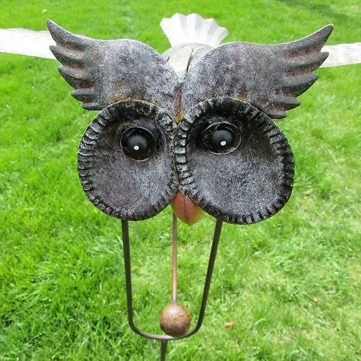 Rynx | Owl Garden Decoration Metal Wings Swinging Owl Wind Spinner Lifesize Weather Eagle for Garden Stone Outdoor Art Statue 1/2Pcs
