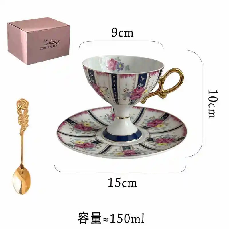 Rynx | Ceramic cup and saucer High coffee cup Palace Vintage Flower Handmade cup saucer set Golden handle Elegant drinking utensils