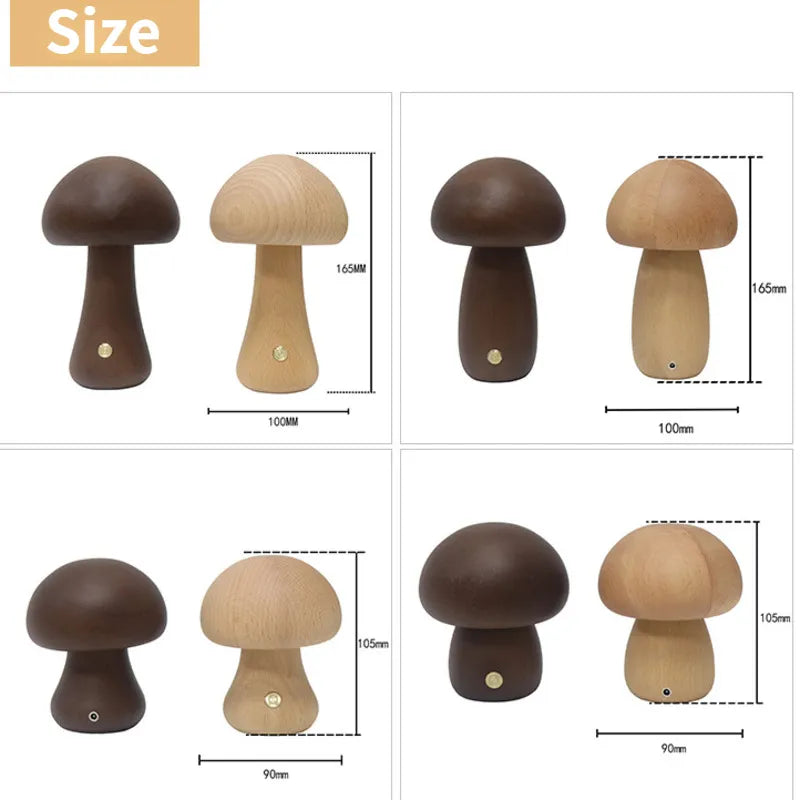 Lisslune | Touch Switch Wooden Mushroom LED Night Lamp