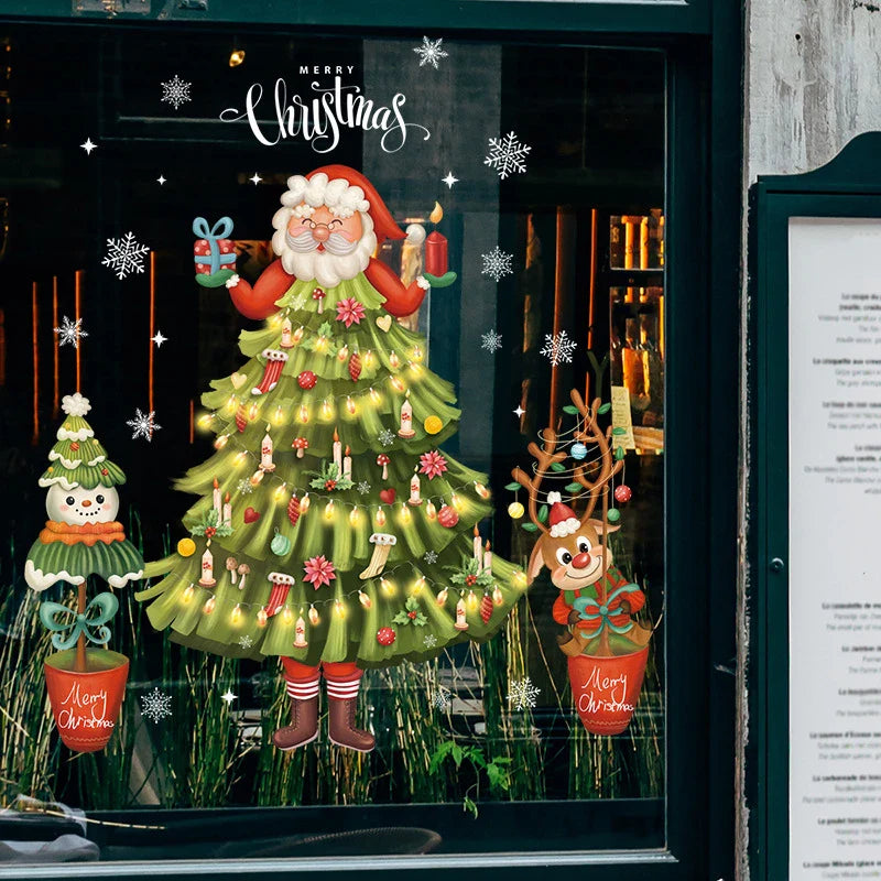 Rynx Christmas Window Stickers Santa Claus Christmas Tree Cartoon Glass Stickers Merry Christmas New Year Decorations for Home
