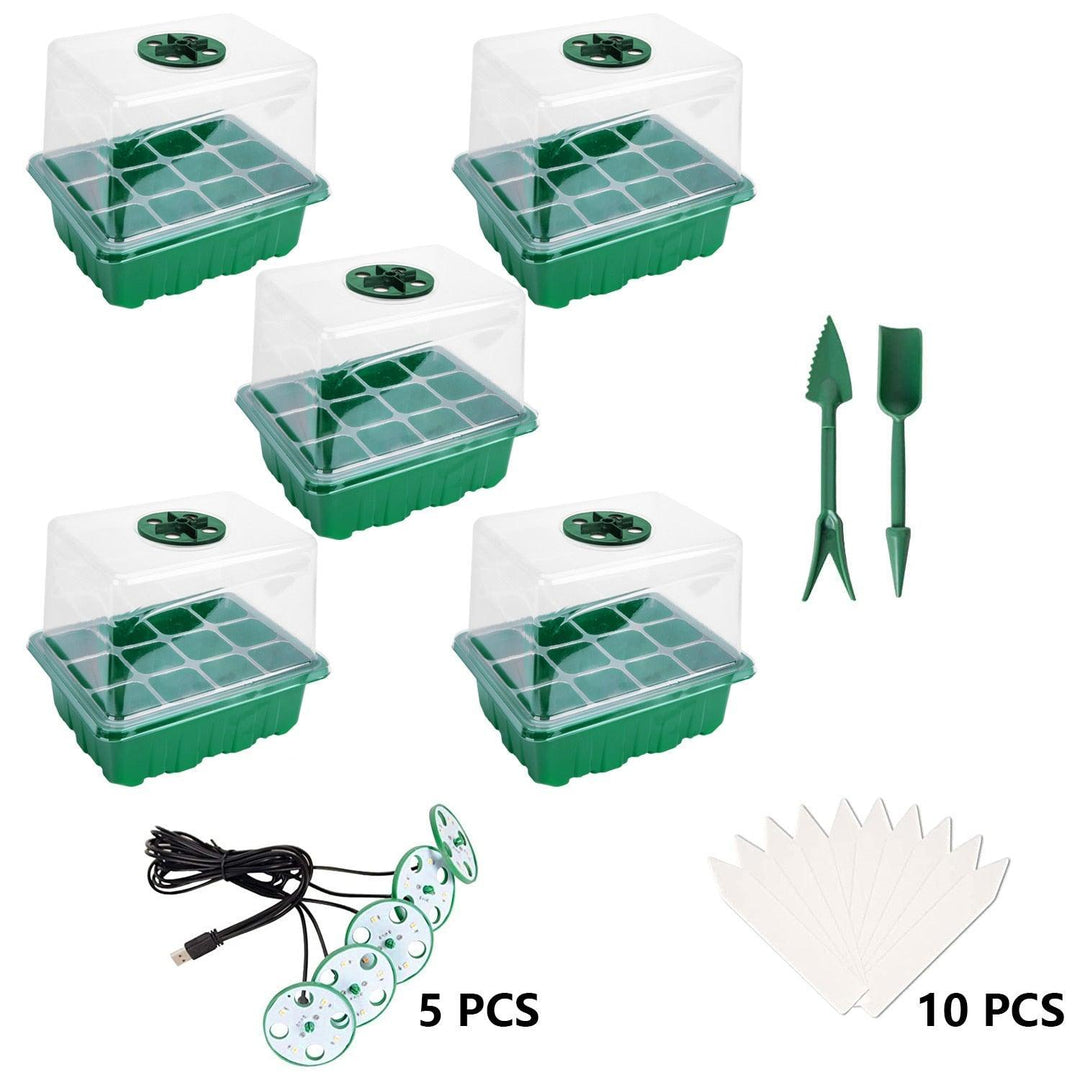 Lisslune | LED Seedling Starter Set with Humidity Control - Complete 5-Tray System for Enhanced Plant Growth