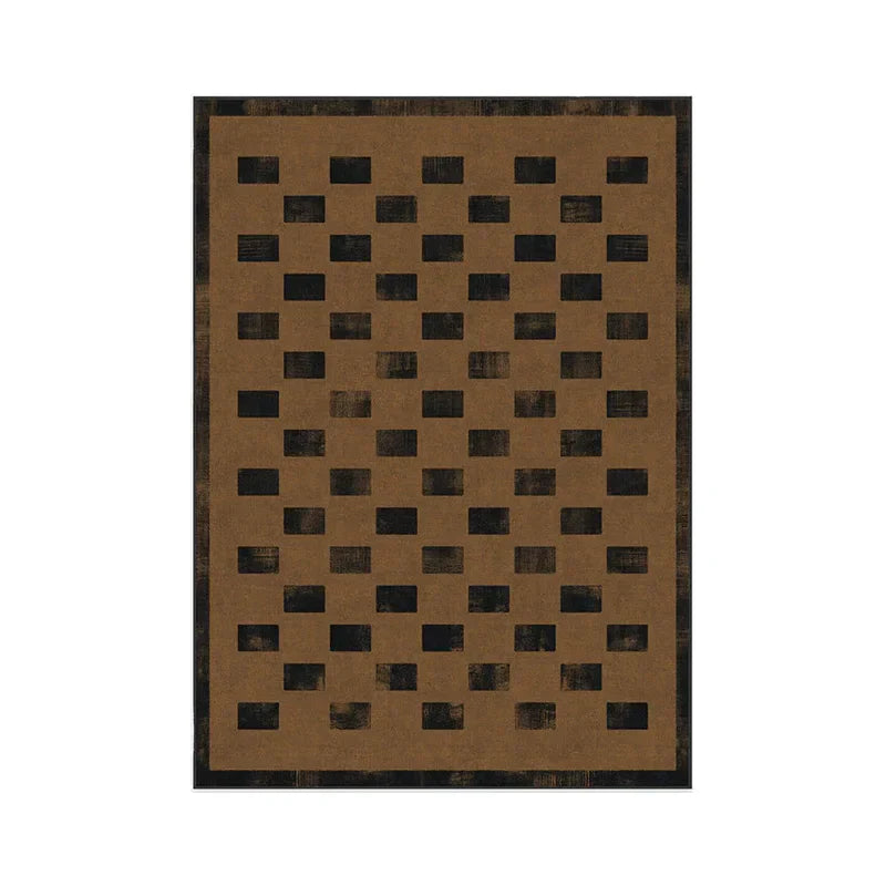 Rynx | Brown Living Room Area Rug Minimalist Check Pattern Bedroom Rug Geometric Pattern Home Dedicated Rug Creative Art Design Rug