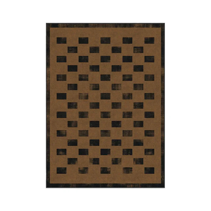 Rynx | Brown Living Room Area Rug Minimalist Check Pattern Bedroom Rug Geometric Pattern Home Dedicated Rug Creative Art Design Rug