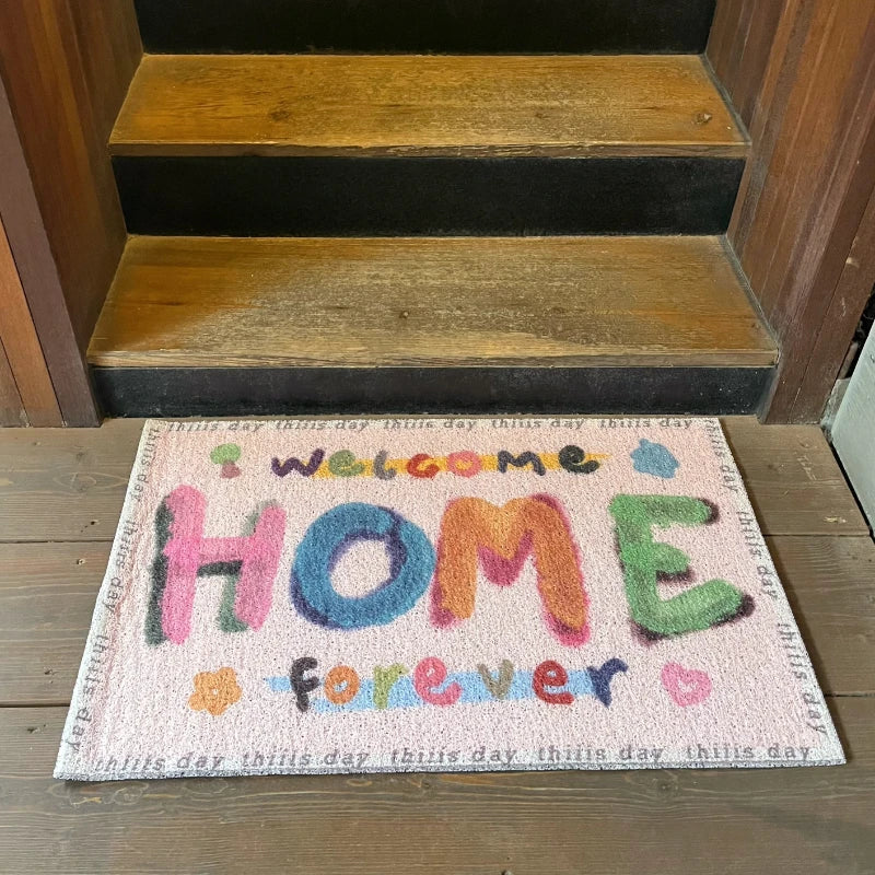 Rynx | Cartoon Doormat Letter Pattern Dirt-Resistant Doormat Pink Sweet Easy-Care Carpet Non-Slip Durable Balcony Carpet Carpet