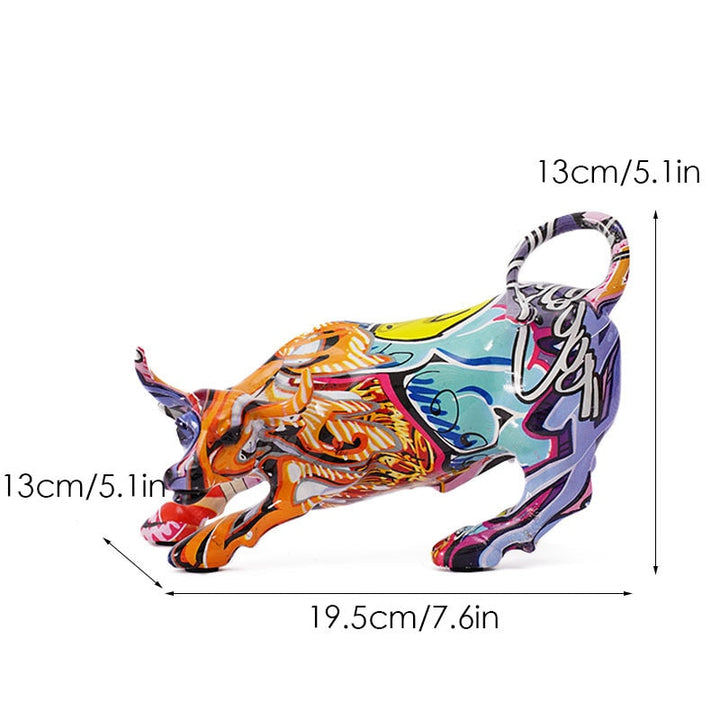 Lisslune | Graffiti-Painting Resin Bull Figures Home Living Room Bedroom Office Desktop Feng Shui Ornaments Collection Statues