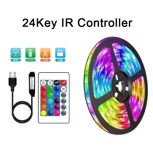 Lisslune | RGB 5050 LED Strip Light with Remote Control & App Control - USB-powered