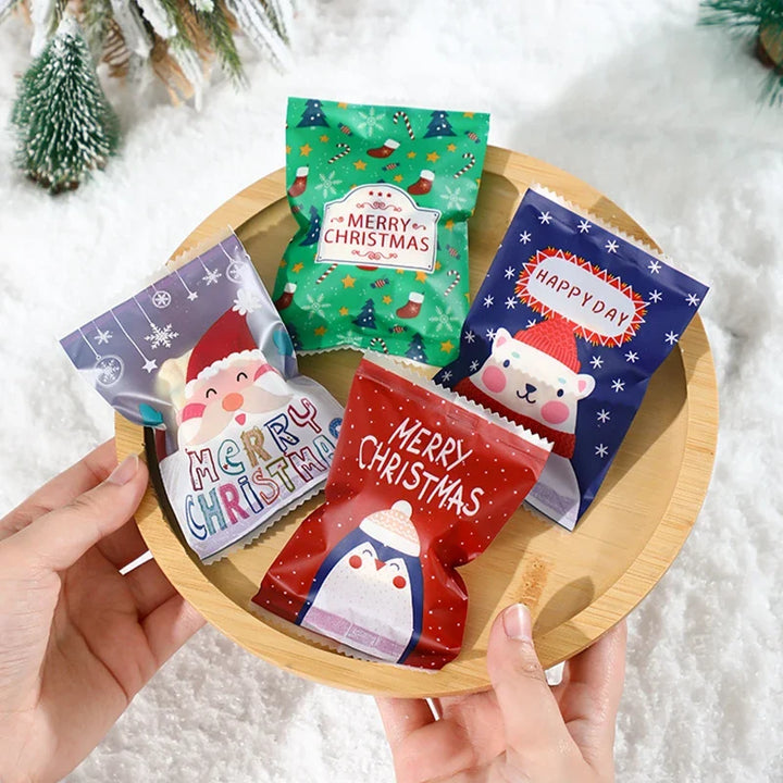 Rynx 100 pieces Christmas candy cookie heat-seal bags handmade nougat baking packaging pouches Christmas decorations 2024 New Year gift