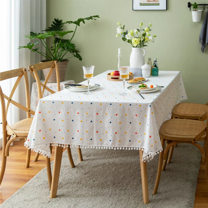 Rynx Korean Style Cotton Tassel Floral Tablecloth, Tea Table Decoration, Rectangular Tablecloth for Kitchen Wedding Dining Room