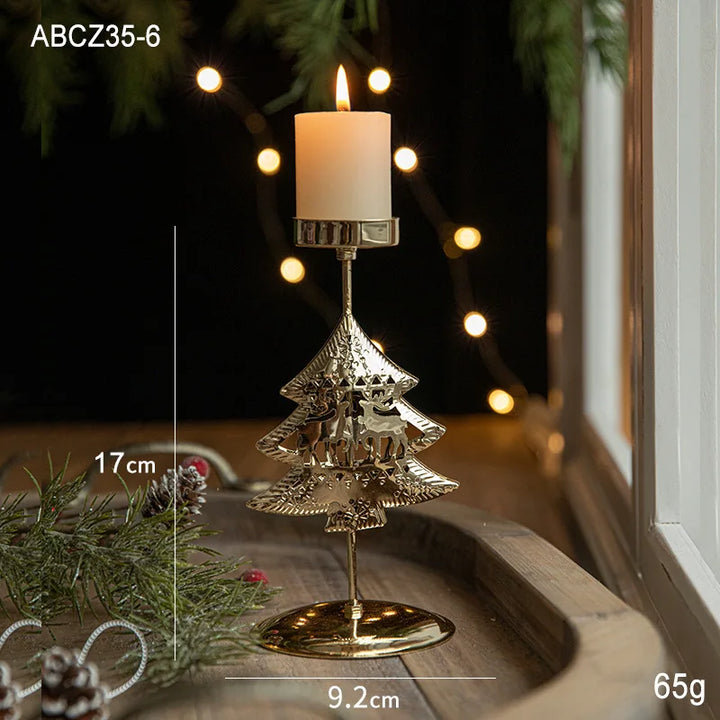Rynx | Christmas Golden Wrought Iron Candle Holder Star Moose Christmas Tree Candle Holder Merry Christmas New Year Table Decoration