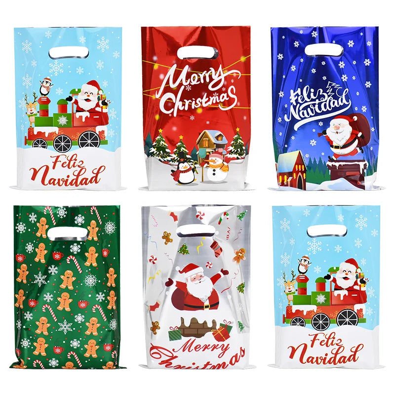 Rynx 10/30 Piece Christmas Gift Bags Cartoon Plastic Candy Cookie Packaging Bags 2024 Christmas Decoration for Home Kids New Year Gift 2025