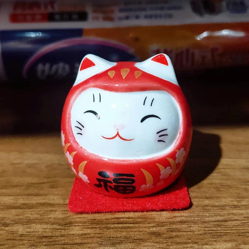 Lisslune | Charming Japanese Ceramic Lucky Cat Daruma Figurine for Home Decor and Gifts