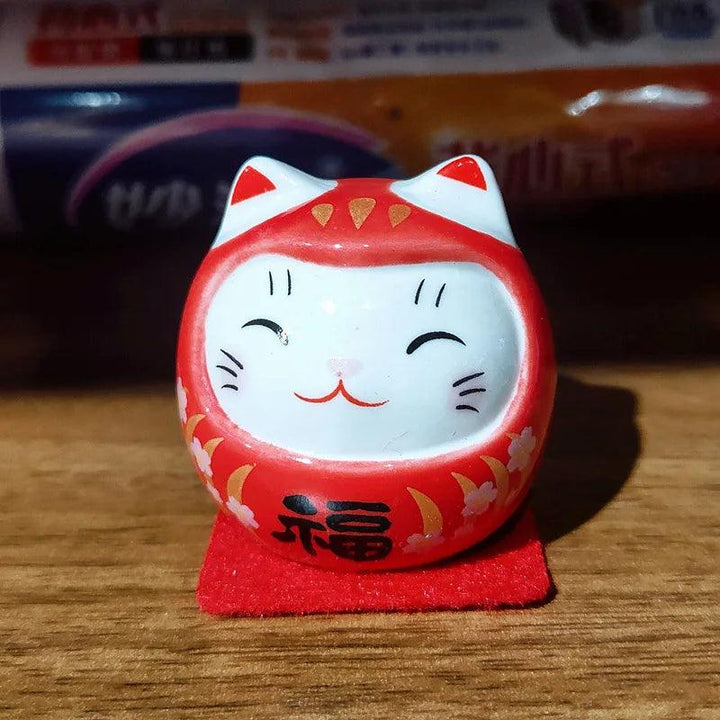 Lisslune | Charming Japanese Ceramic Lucky Cat Daruma Figurine for Home Decor and Gifts