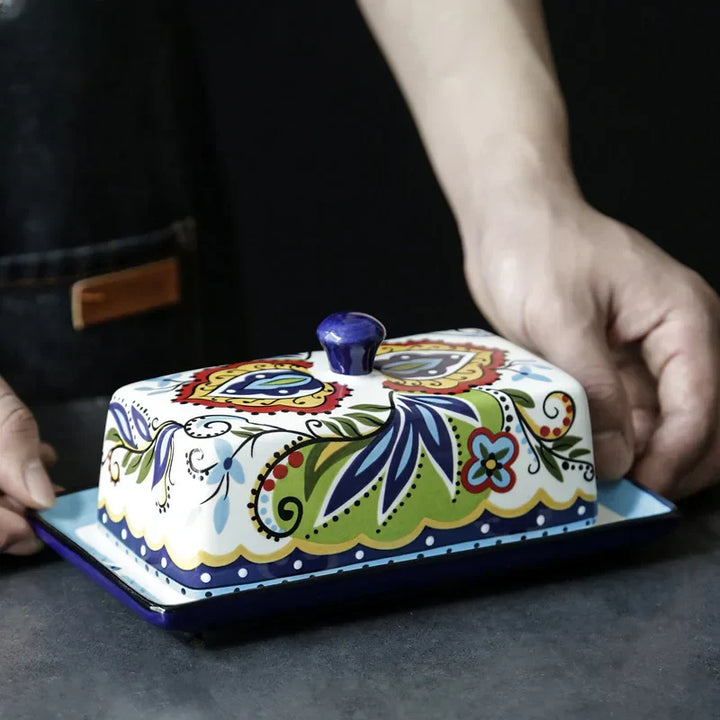 Lisslune | Hand-painted Butter Dish in Tuscan Style