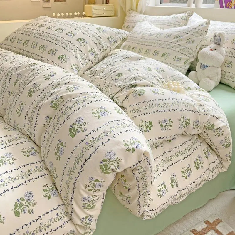 Rynx Bedding Set Refreshing New Blue Wind CHIME Four-Piece Set On Bed Washable Cotton Bed Sheets Bed Sheets Dormitory 3 Pieces